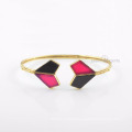 Beautiful Black Onyx Bangle, Hot Pink Chalcedony Gemstone Gold Bangle Jewelry